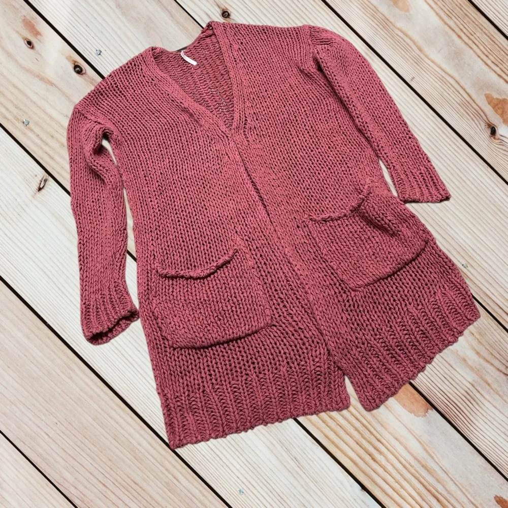 Free People XS rose pink Cotton Crochet Knit Cardigan